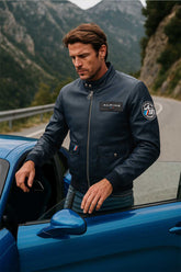 Men’s Alpine M70 leather jacket royal blue
